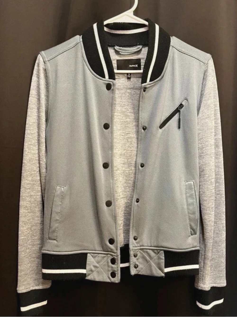 Light Gray and Black Varsity Bomber Jacket